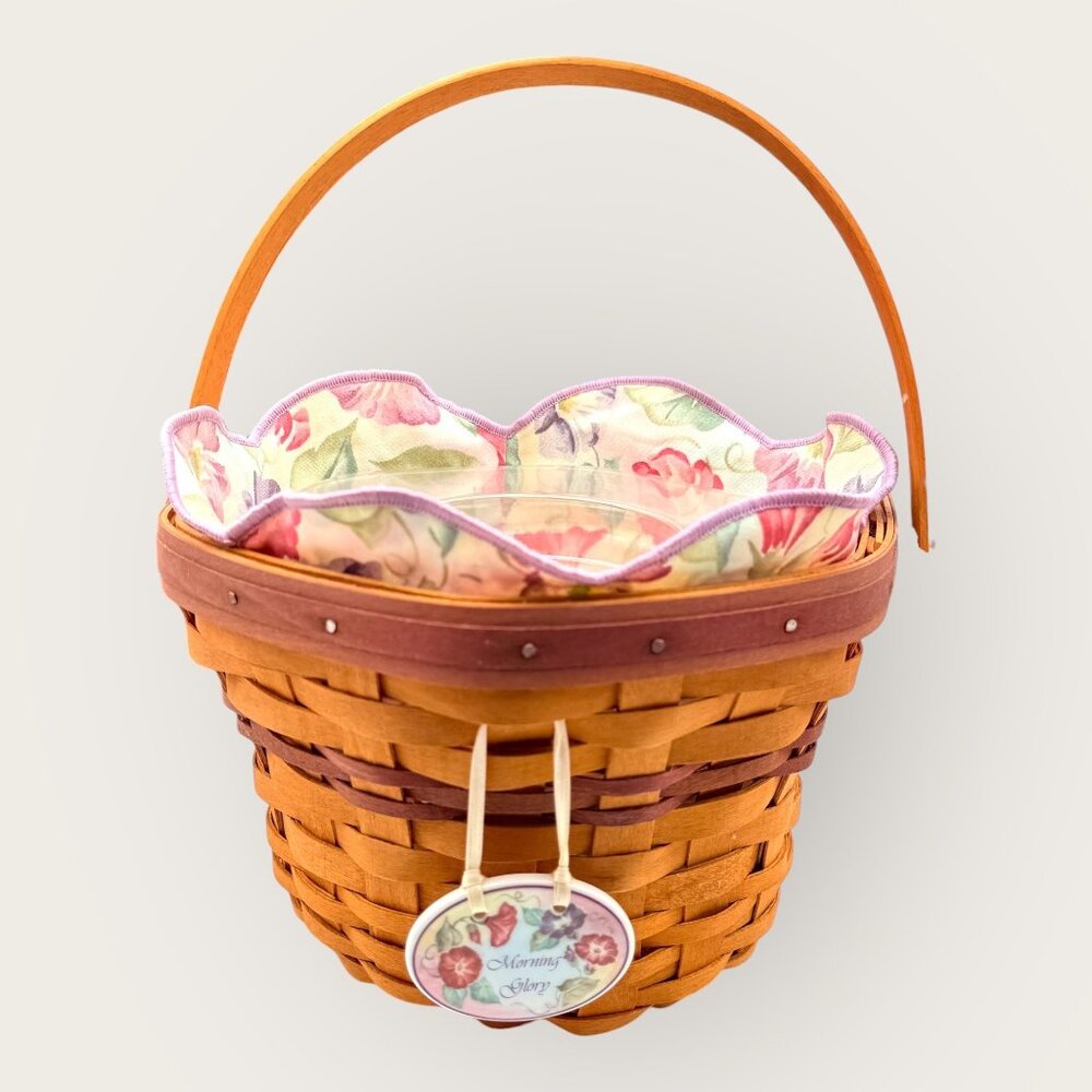 Longaberger Morning Glory Handwoven Basket With Floral Fabric Liner Collectible